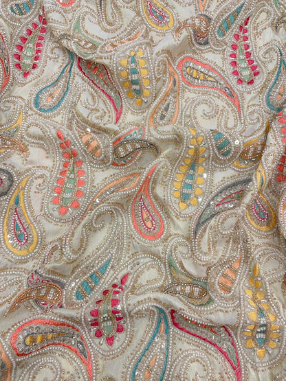 Premium Tissue Multicolor Beads Embroidery fabric