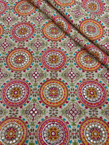 Crepe Position Print With Embroidery 44"Inch (Colours Available)