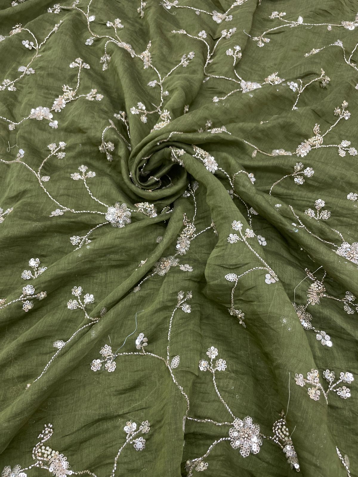 Chanderi embroidery with beads (Color Available) 44"Inch