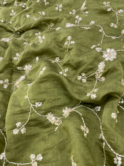 Chanderi embroidery with beads (Color Available) 44"Inch