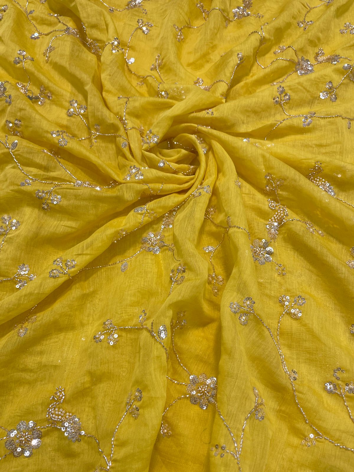 Chanderi embroidery with beads (Color Available) 44"Inch