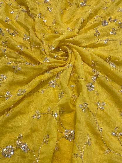 Chanderi embroidery with beads (Color Available) 44"Inch