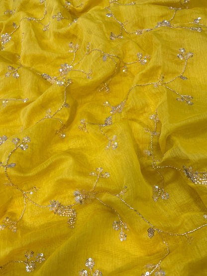 Chanderi embroidery with beads (Color Available) 44"Inch