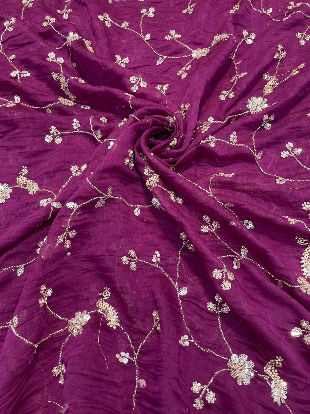 Chanderi embroidery with beads (Color Available) 44"Inch