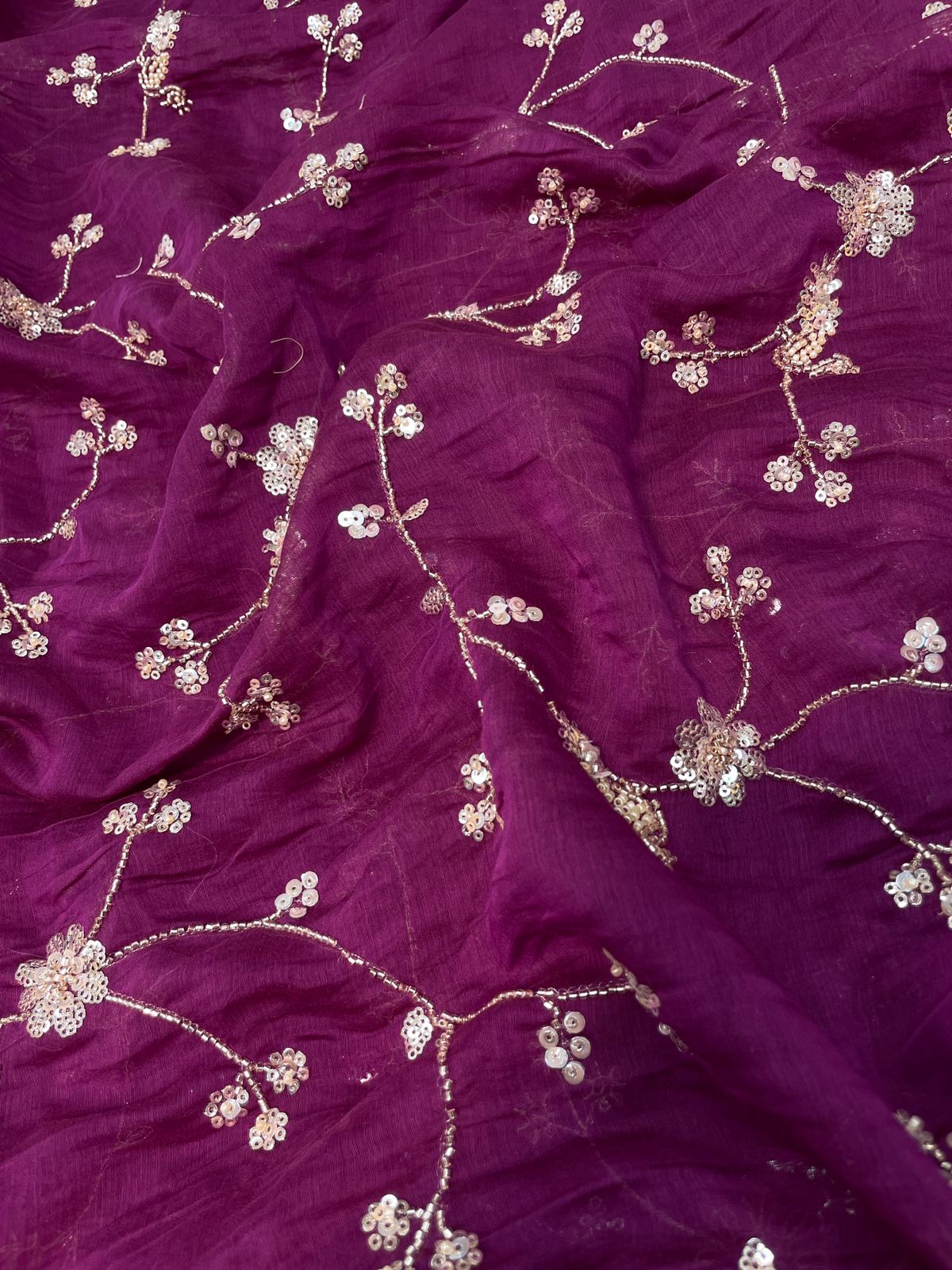 Chanderi embroidery with beads (Color Available) 44"Inch