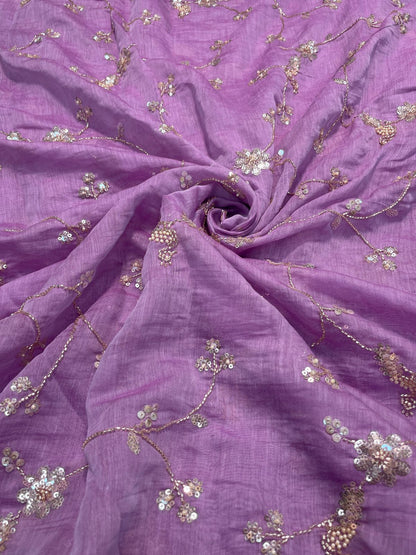 Chanderi embroidery with beads (Color Available) 44"Inch