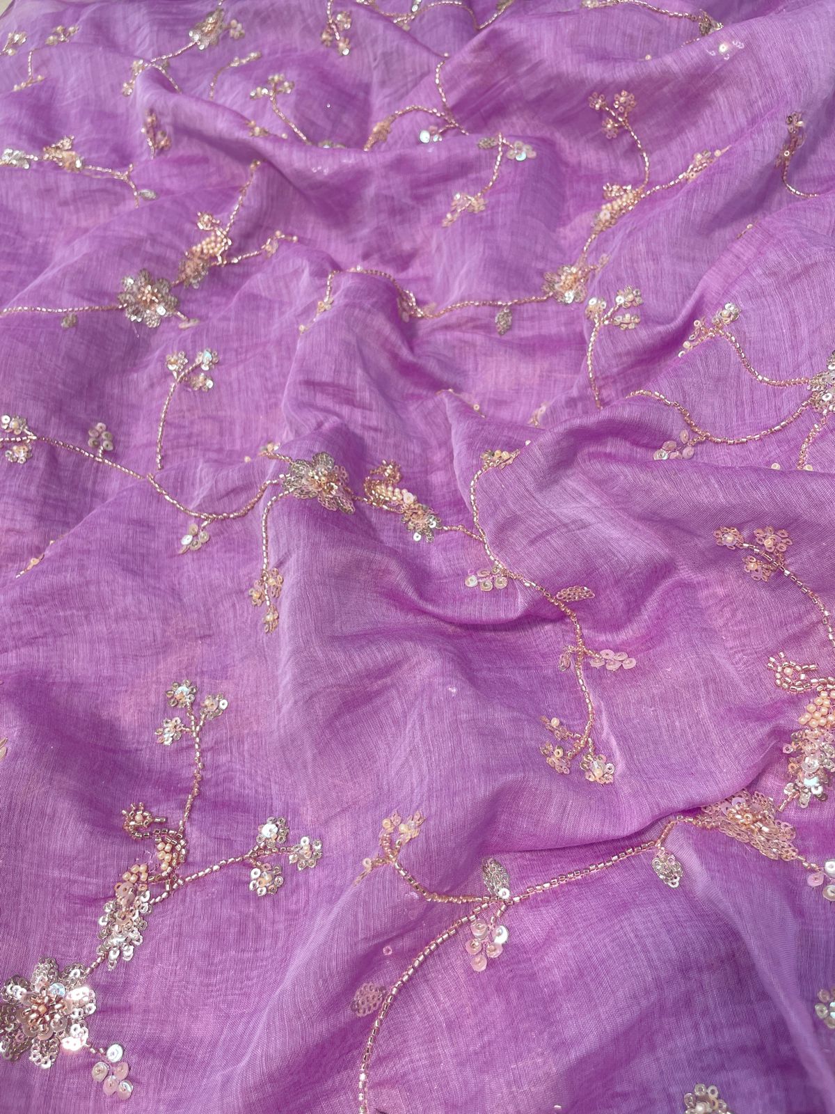 Chanderi embroidery with beads (Color Available) 44"Inch