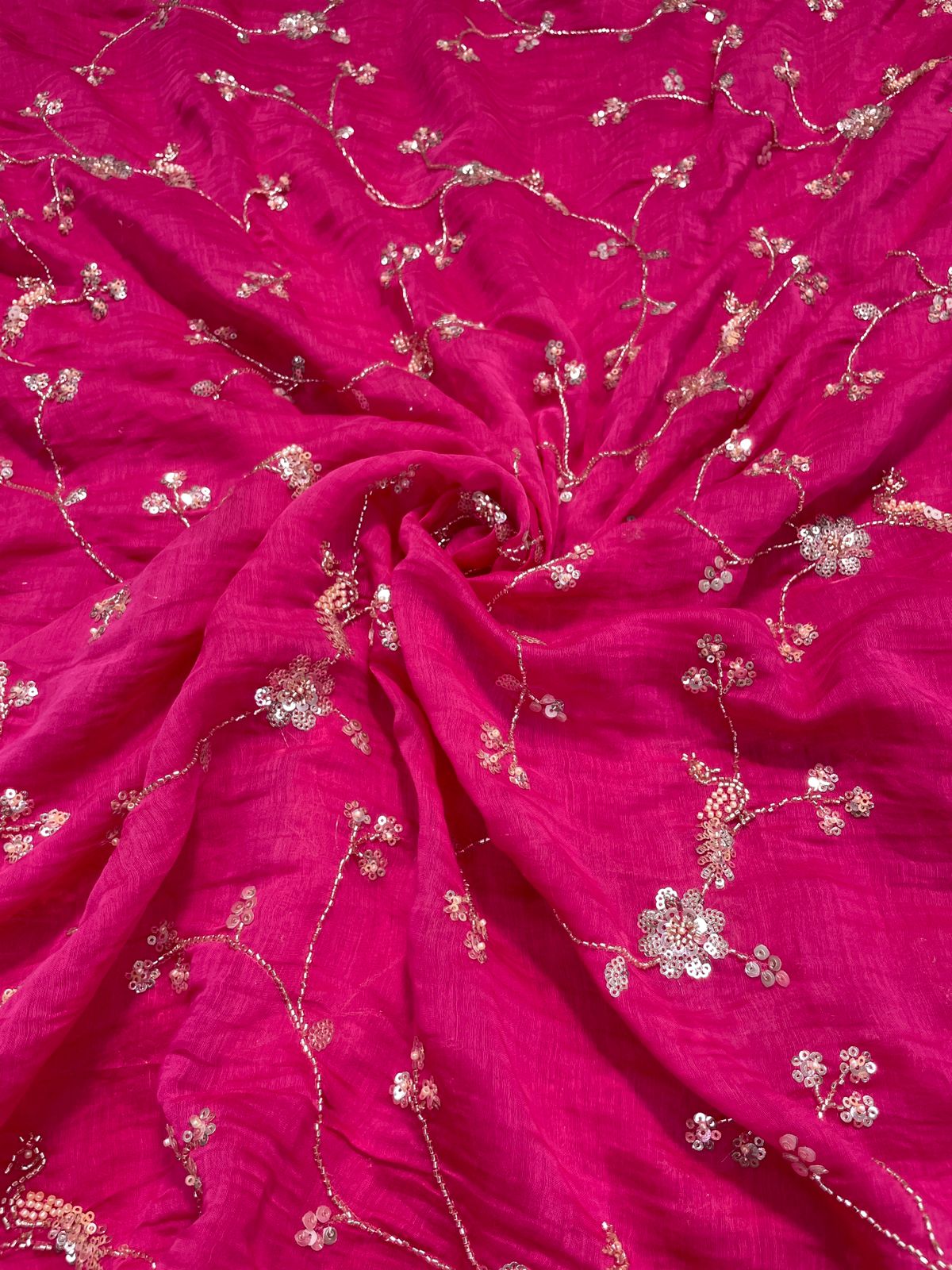 Chanderi embroidery with beads (Color Available) 44"Inch