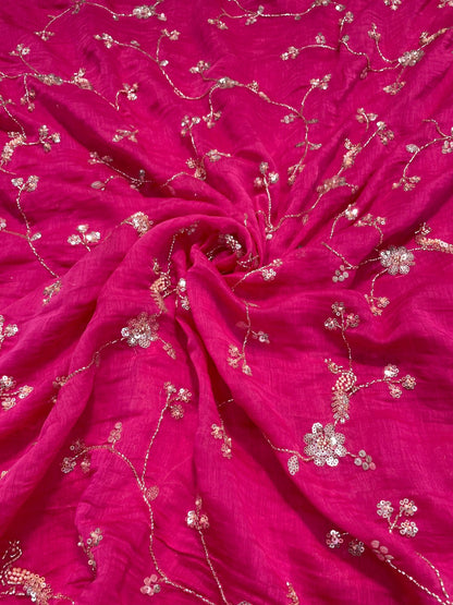 Chanderi embroidery with beads (Color Available) 44"Inch