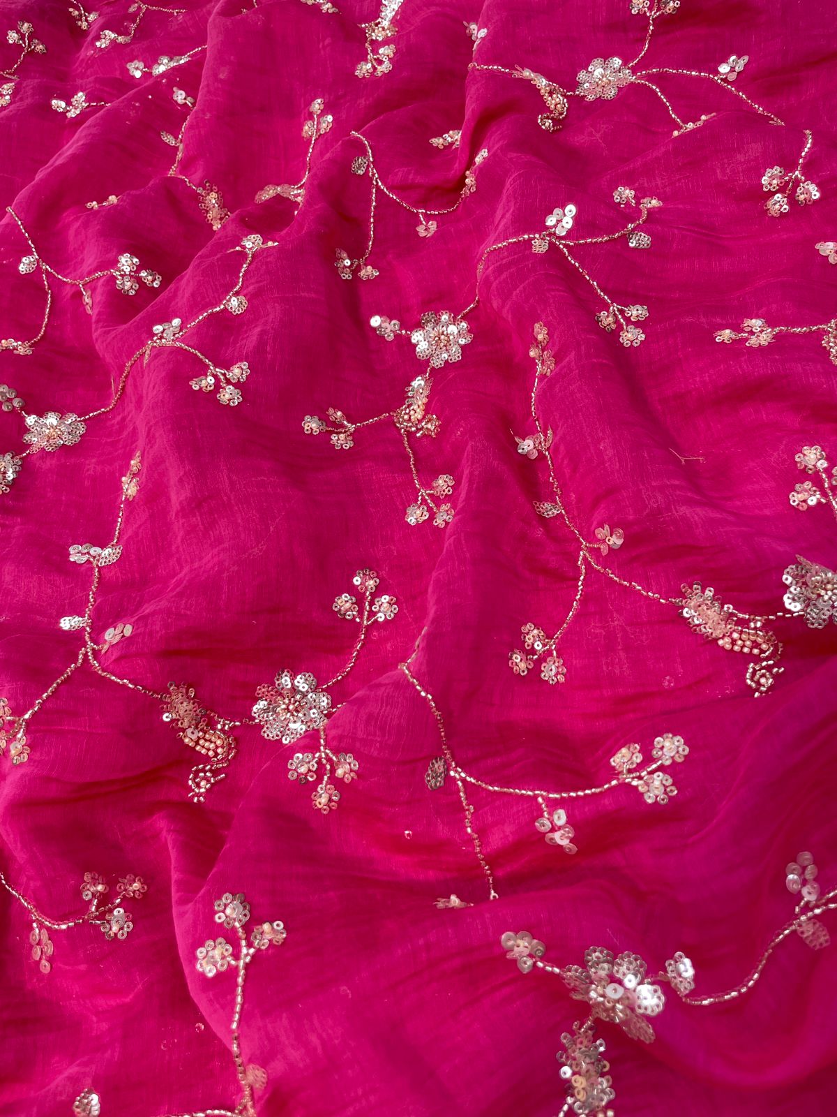 Chanderi embroidery with beads (Color Available) 44"Inch