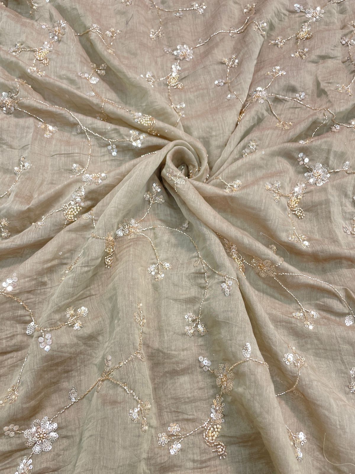 Chanderi embroidery with beads (Color Available) 44"Inch