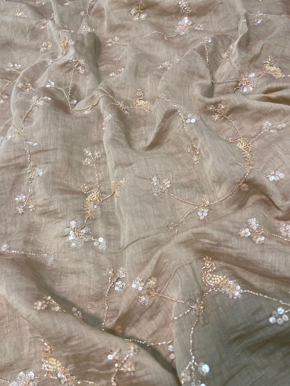 Chanderi embroidery with beads (Color Available) 44"Inch