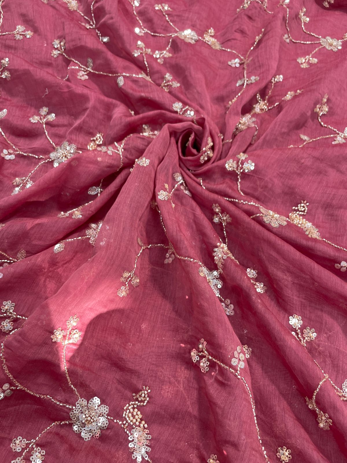 Chanderi embroidery with beads (Color Available) 44"Inch