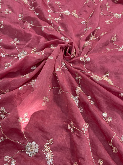 Chanderi embroidery with beads (Color Available) 44"Inch