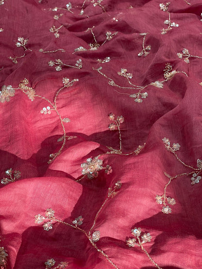 Chanderi embroidery with beads (Color Available) 44"Inch