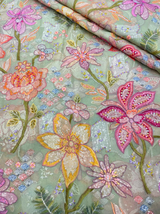 Pure Organza Multi Embroidery (Color Available) 44"Inch