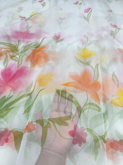 Pure Silk Organza Hand Print