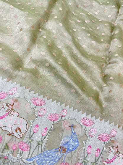 Pure Tissue Zari Butti With Multi Embroidery (Color Available)