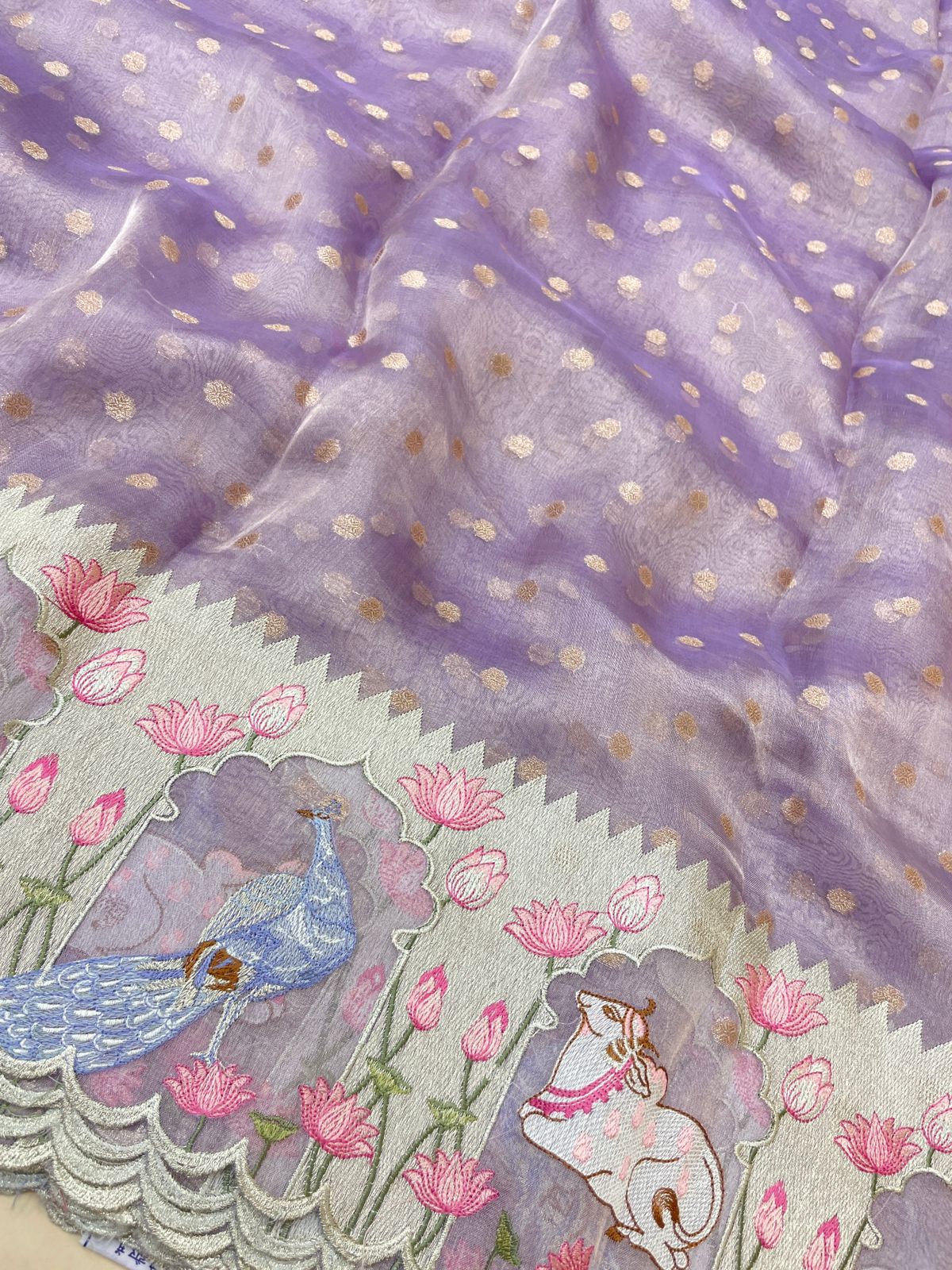 Pure Tissue Zari Butti With Multi Embroidery (Color Available)