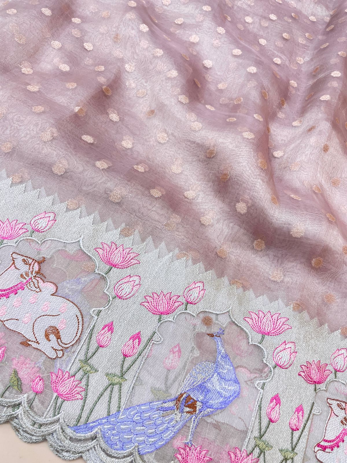 Pure Tissue Zari Butti With Multi Embroidery (Color Available)