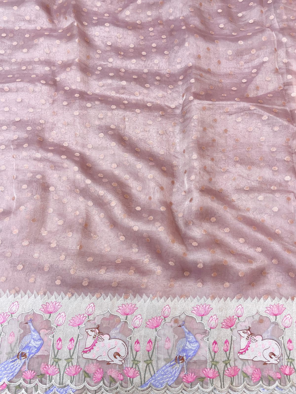 Pure Tissue Zari Butti With Multi Embroidery (Color Available)