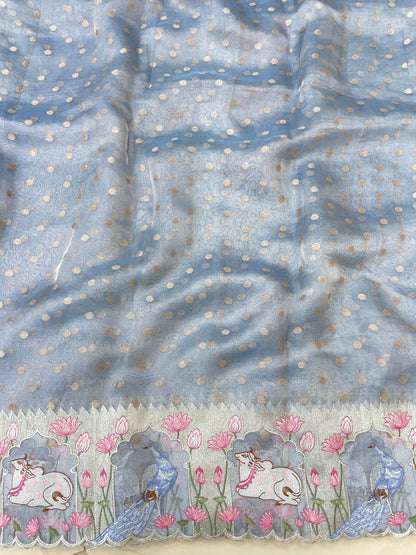 Pure Tissue Zari Butti With Multi Embroidery (Color Available)