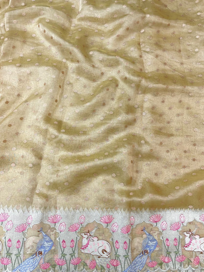 Pure Tissue Zari Butti With Multi Embroidery (Color Available)