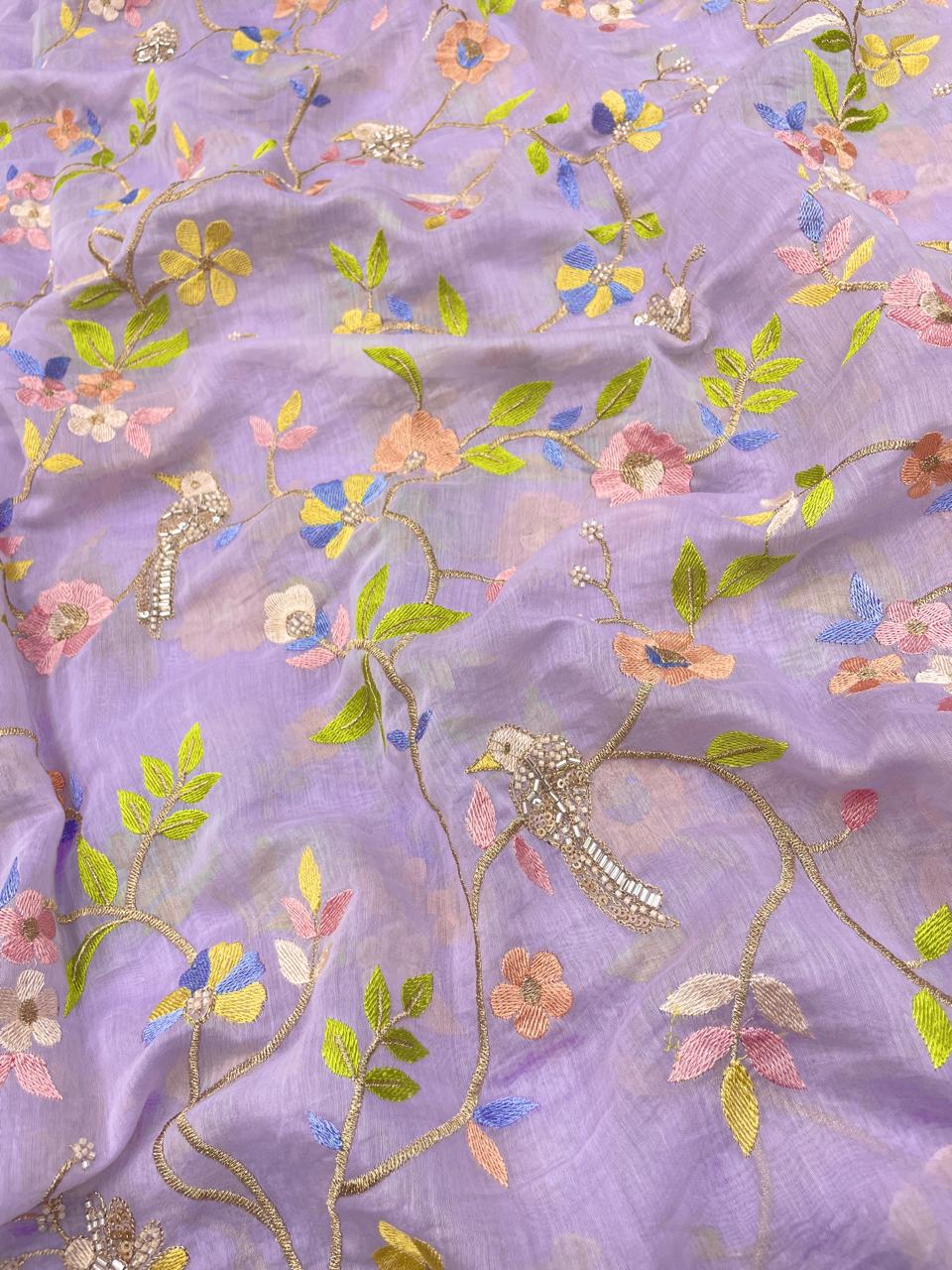 Chanderi Multithread With Beads Embroidery (Colors Available)