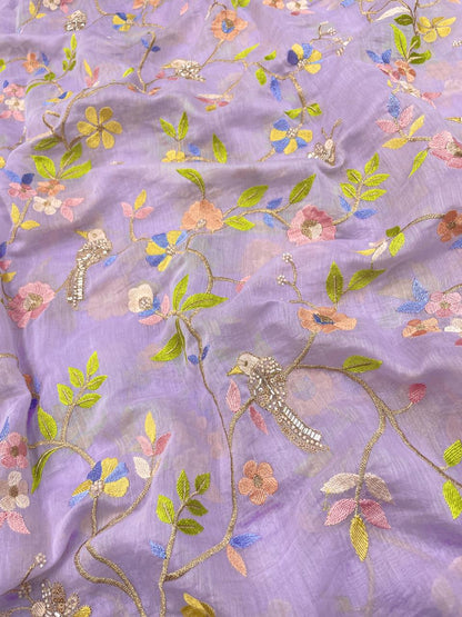 Chanderi Multithread With Beads Embroidery (Colors Available)