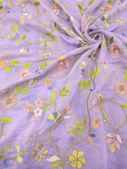 Chanderi Multithread With Beads Embroidery (Colors Available)