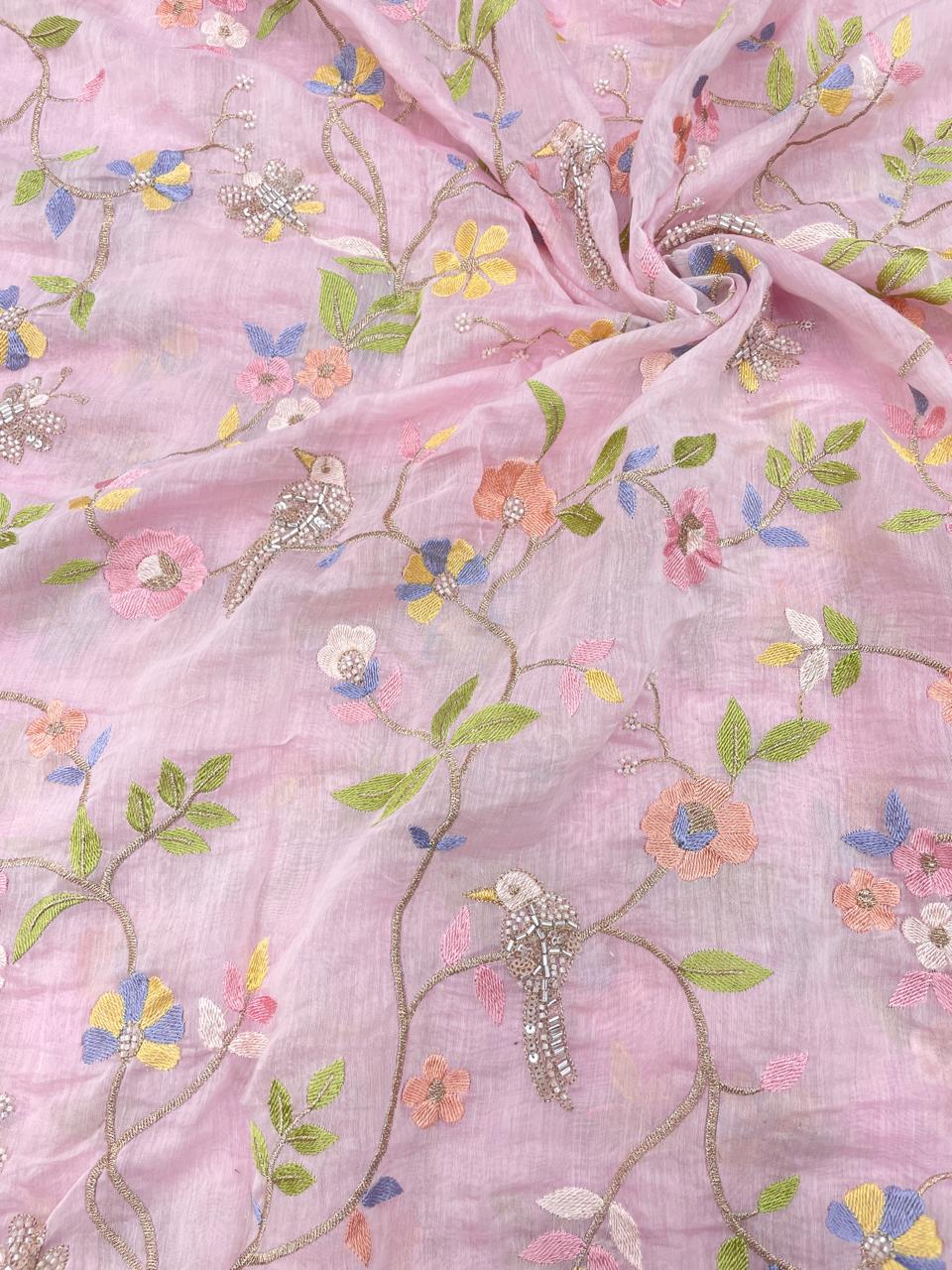 Chanderi Multithread With Beads Embroidery (Colors Available)