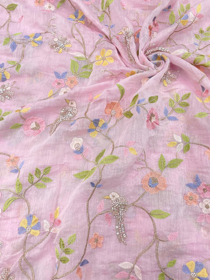 Chanderi Multithread With Beads Embroidery (Colors Available)