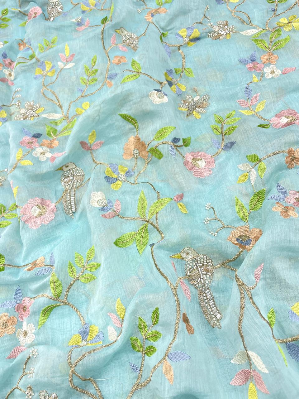 Chanderi Multithread With Beads Embroidery (Colors Available)