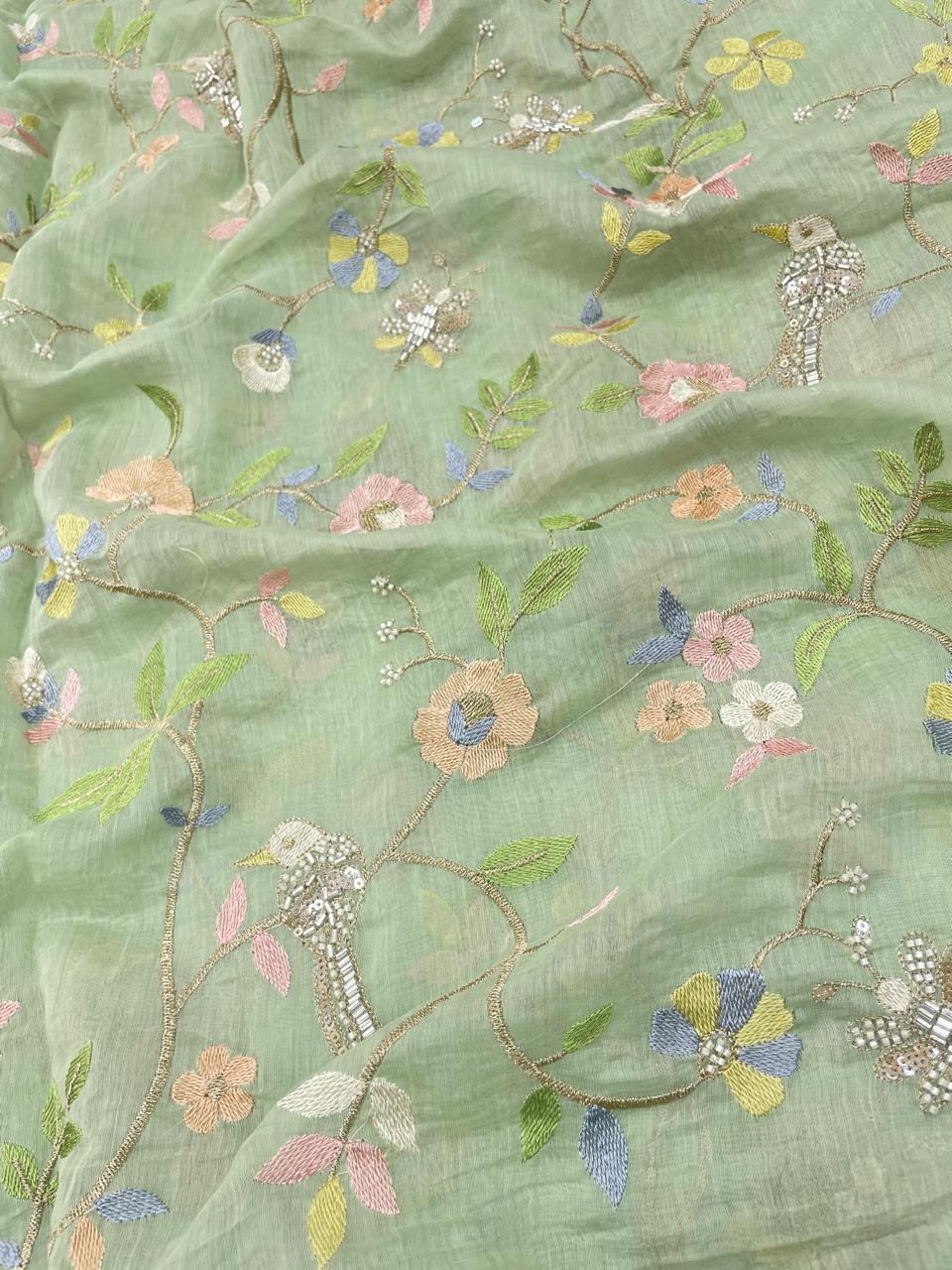 Chanderi Multithread With Beads Embroidery (Colors Available)