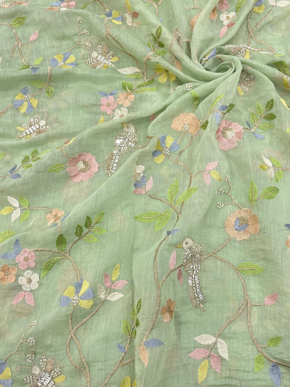 Chanderi Multithread With Beads Embroidery (Colors Available)