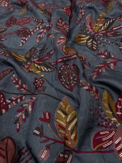Dola Silk Print With Embroidery (Color Available)