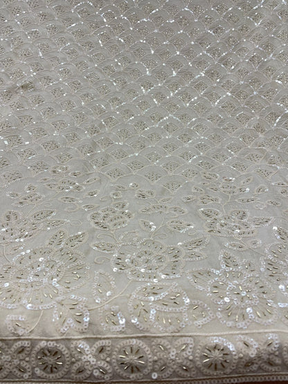 Elegant Sequin And Beads Embroidery On Dyeable Tissue Fabric