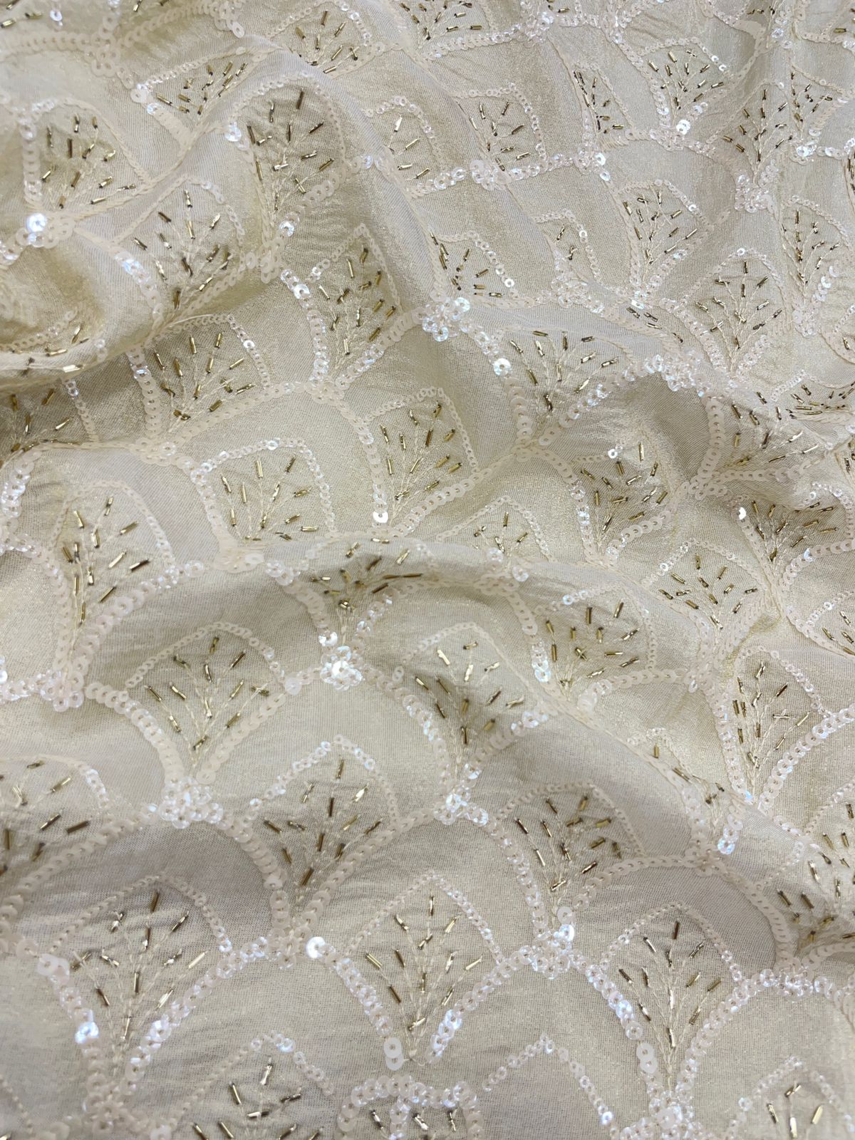 Elegant Sequin And Beads Embroidery On Dyeable Tissue Fabric