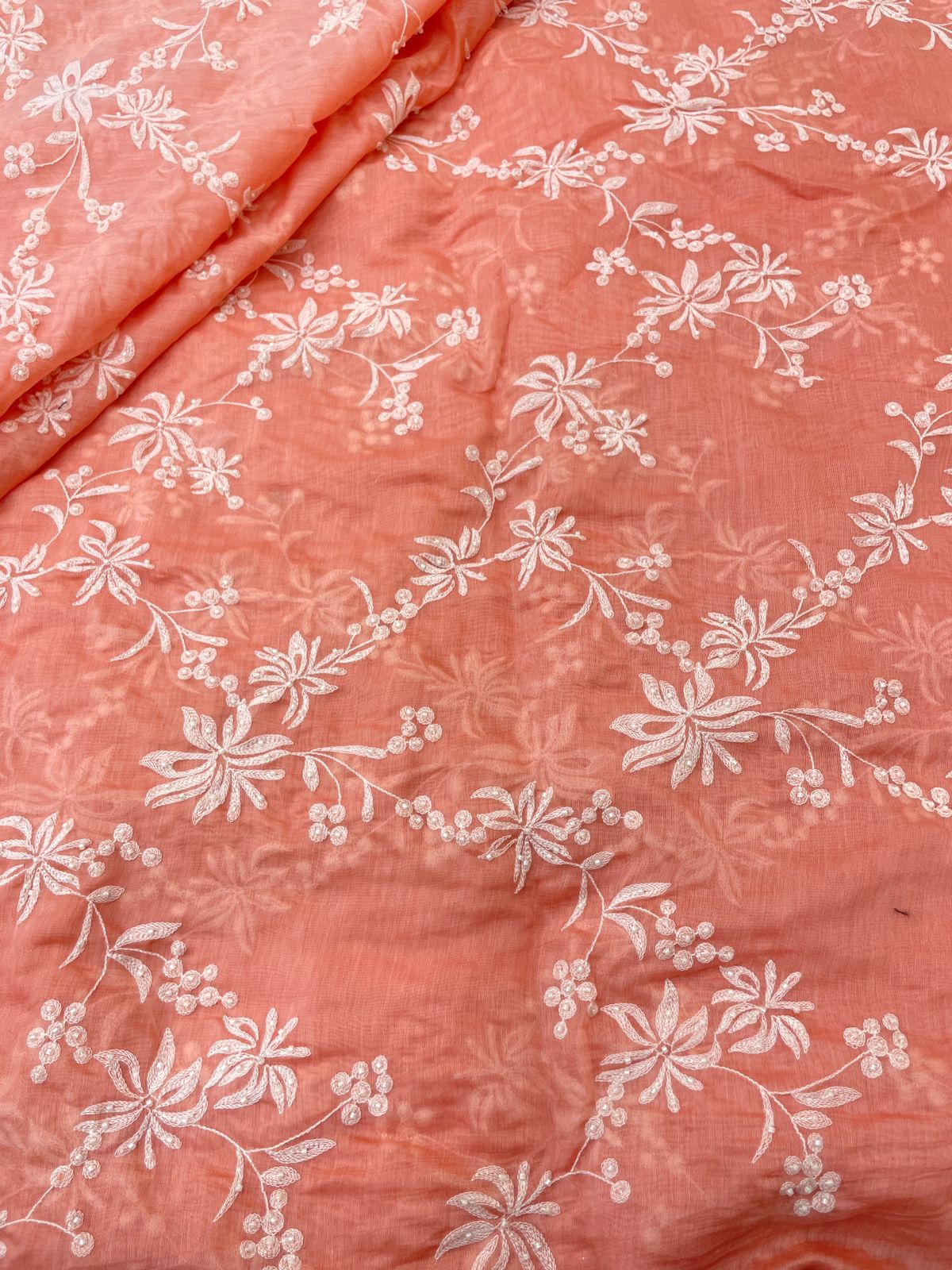 Chanderi embroidery with beads (Color Available) 44"Inch