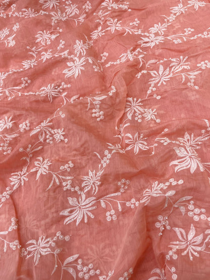 Chanderi embroidery with beads (Color Available) 44"Inch