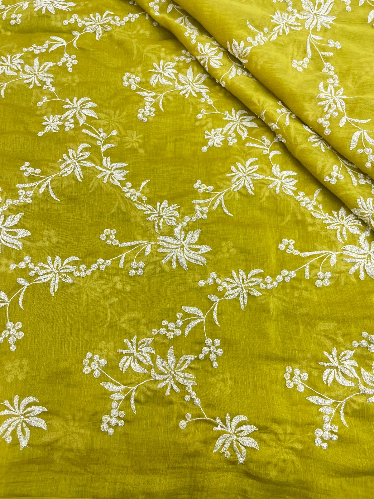 Chanderi embroidery with beads (Color Available) 44"Inch