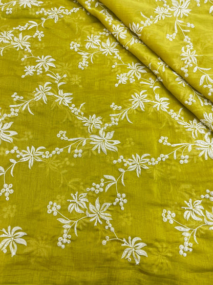 Chanderi embroidery with beads (Color Available) 44"Inch