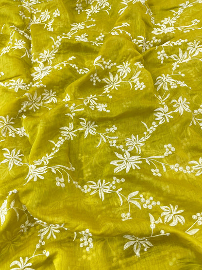 Chanderi embroidery with beads (Color Available) 44"Inch