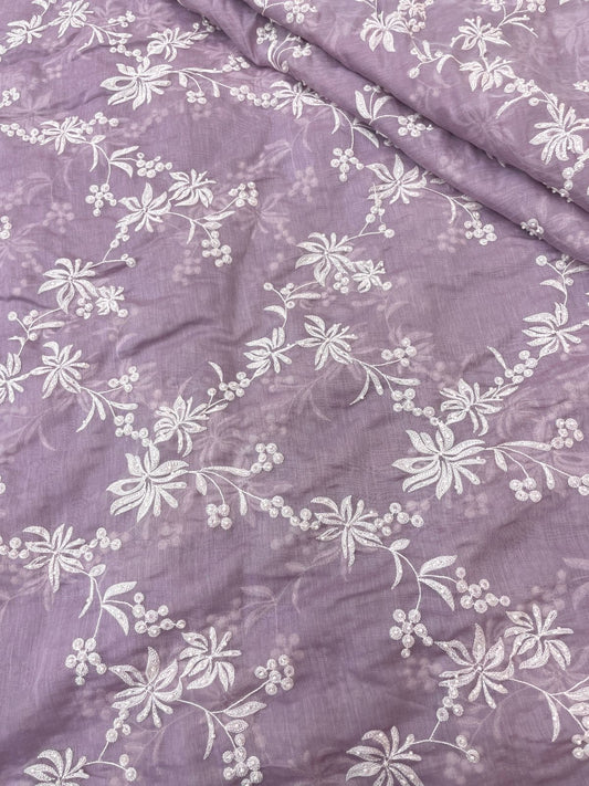 Chanderi embroidery with beads (Color Available) 44"Inch