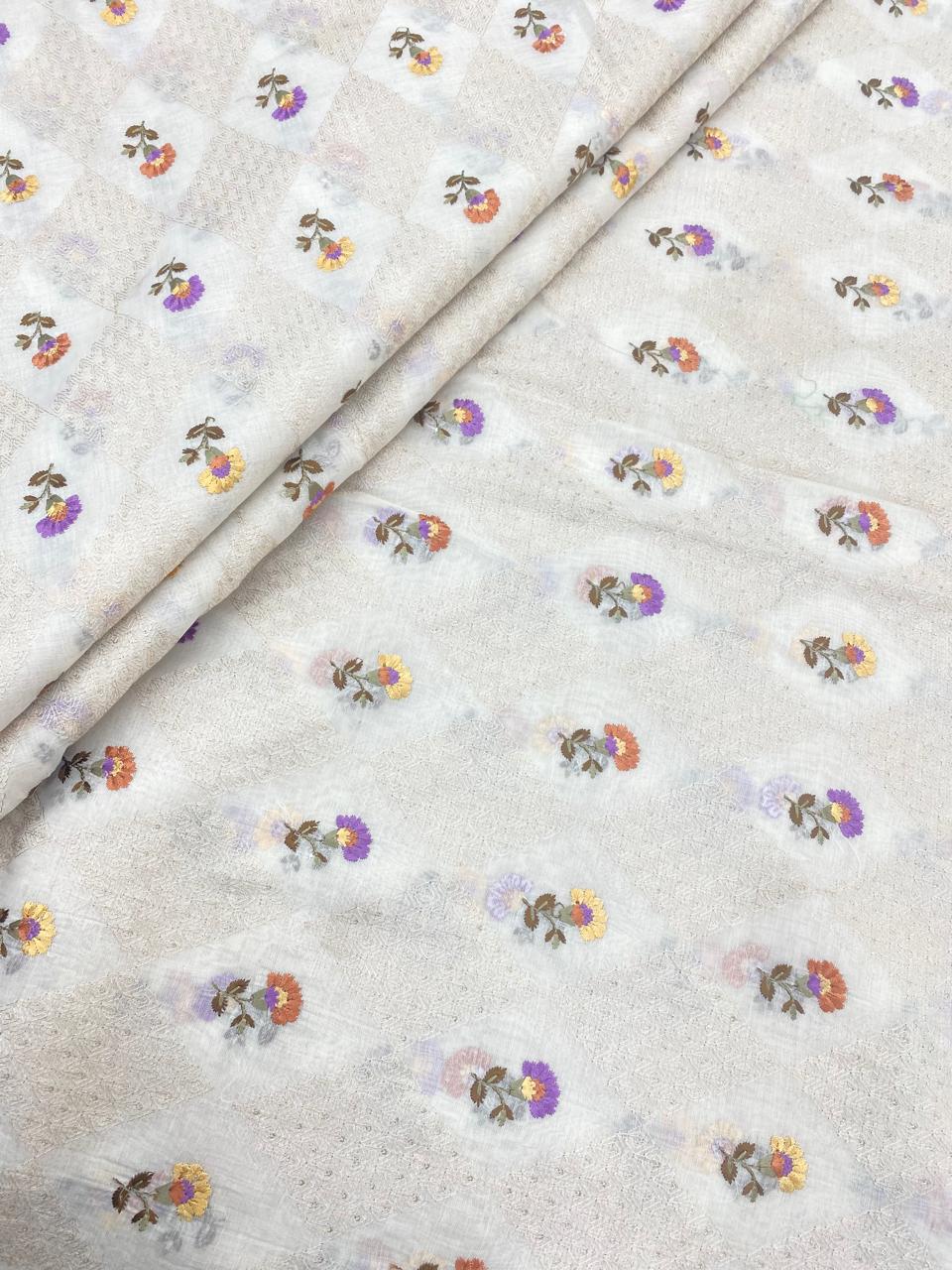 Chanderi Multithread Embroidery With Sequence