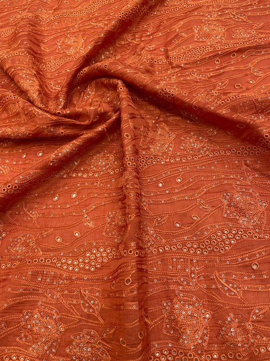 Pure Chanderi Embroidery (Color Available) 44"Inch