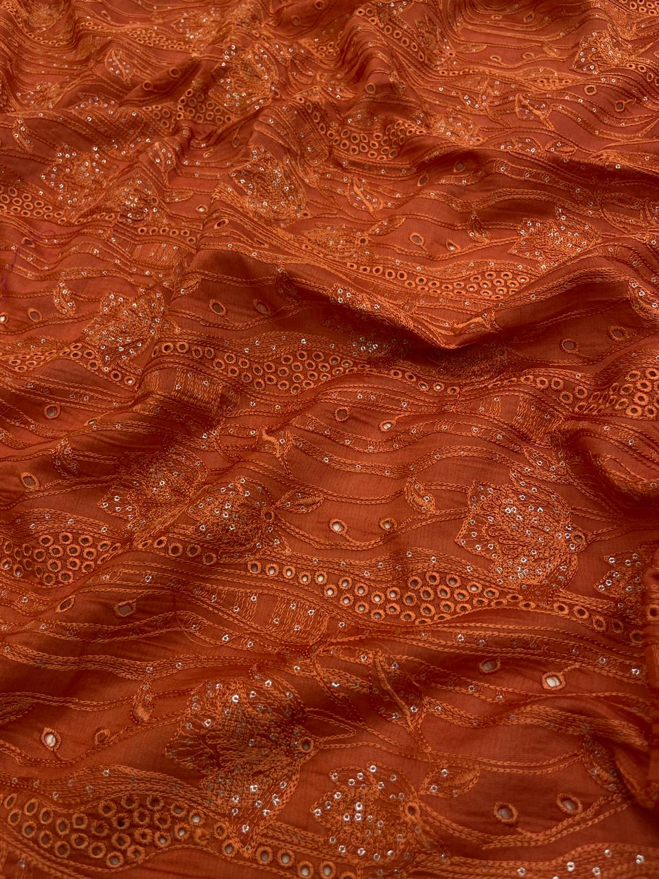 Pure Chanderi Embroidery (Color Available) 44"Inch