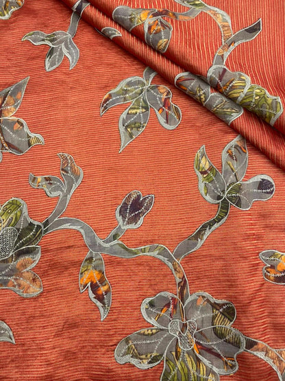 Pure Dupion Silk With Applique Work (Color Available) 44"Inch