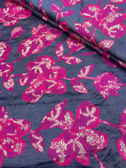 Pure Dupion Silk With Applique Work (Color Available) 44"Inch