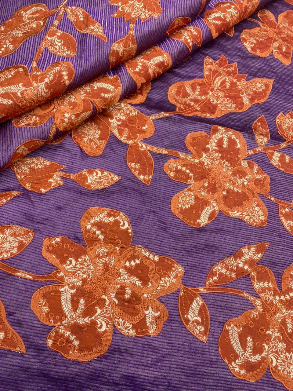 Pure Dupion Silk With Applique Work (Color Available) 44"Inch